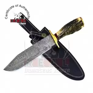 Damascus Knife Bowie Knife Brass Guard And Pommel Color Bone Handle Wi -  Viking Axe