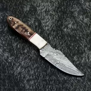 NB KNIVES CUSTOM HANDMADE DAMASCUS POCKET KNIFE WITH LEATHER